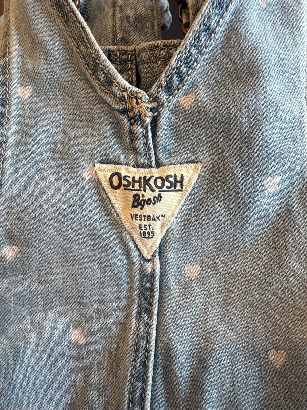 OshKosh B'gosh Light Wash Denim Overalls with White Hearts C